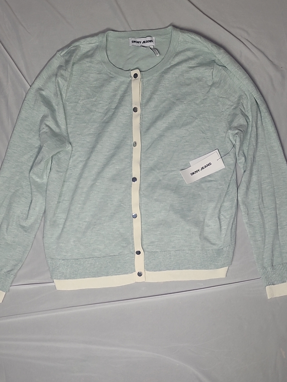 DKNY Jeans Light Mint Cardigan with Cream Trim